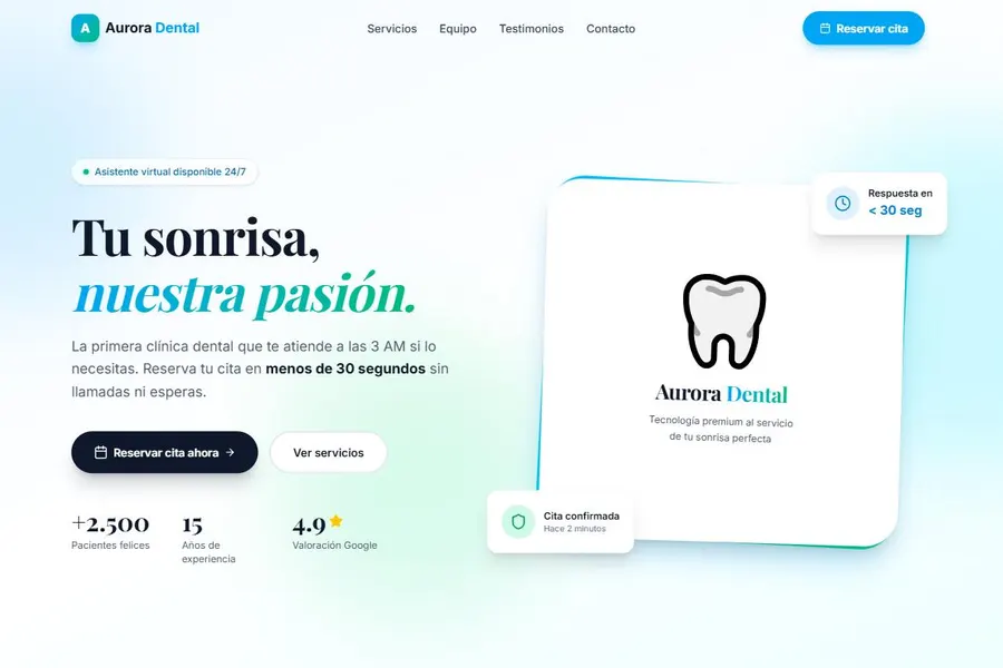 Captura de pantalla del sitio web Aurora Dental